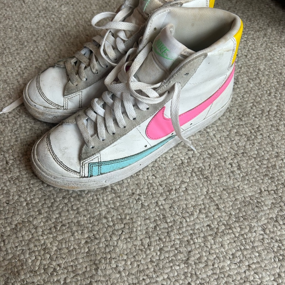 Nike High-top Blazers with Pink and Teal Highlights
